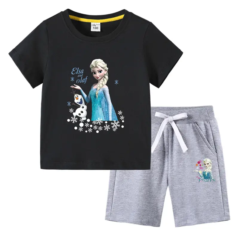 2023 Frozen Print Kids Cotton 2-Piece Suit White Black - Image 10