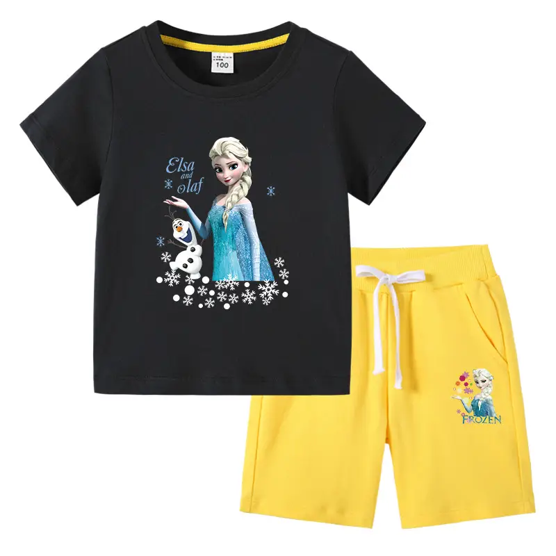 2023 Frozen Print Kids Cotton 2-Piece Suit White Black - Image 11