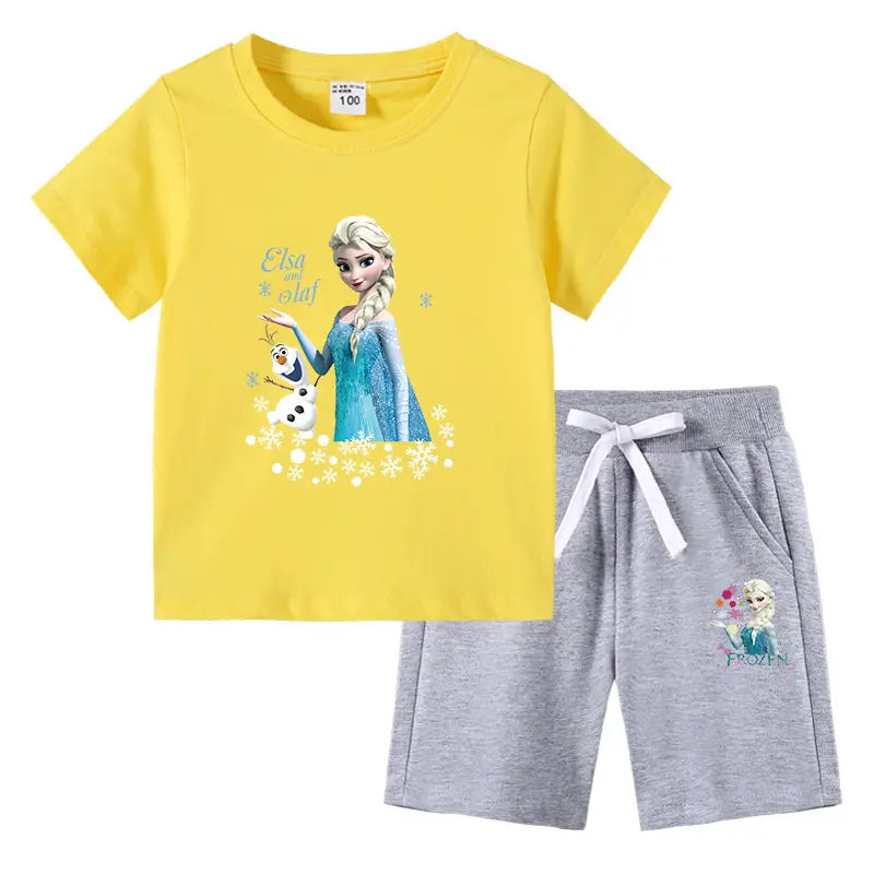 2023 Frozen Print Kids Cotton 2-Piece Suit White Black - Image 13