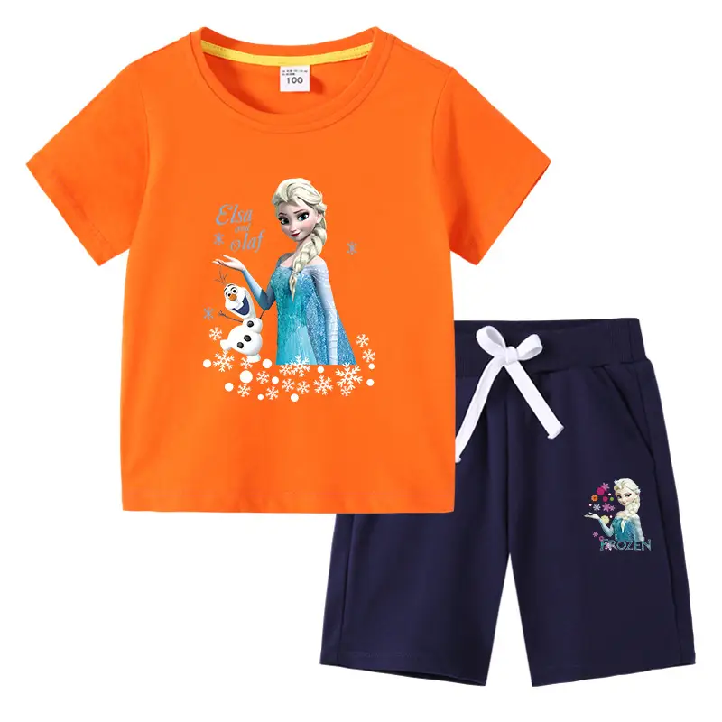 2023 Frozen Print Kids Cotton 2-Piece Suit White Black - Image 15