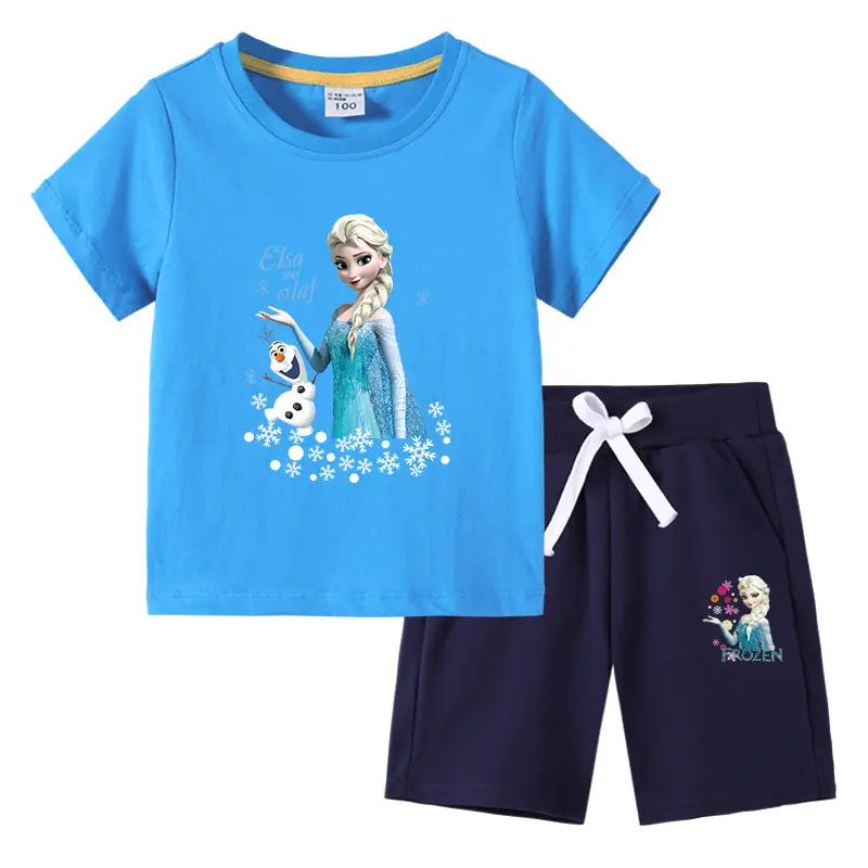 2023 Frozen Print Kids Cotton 2-Piece Suit White Black - Image 17