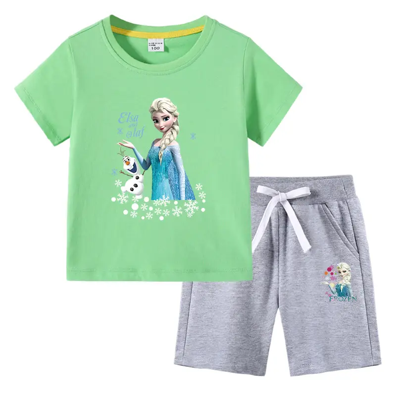 2023 Frozen Print Kids Cotton 2-Piece Suit White Black - Image 18