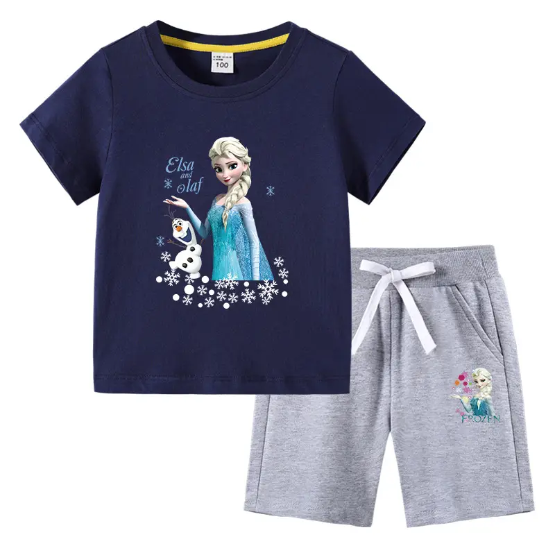 2023 Frozen Print Kids Cotton 2-Piece Suit White Black - Image 19