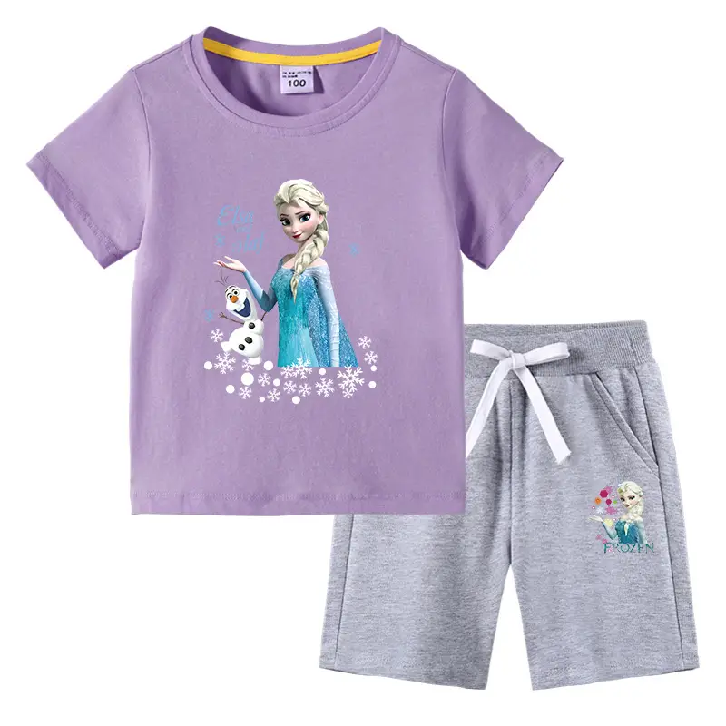 2023 Frozen Print Kids Cotton 2-Piece Suit White Black - Image 21