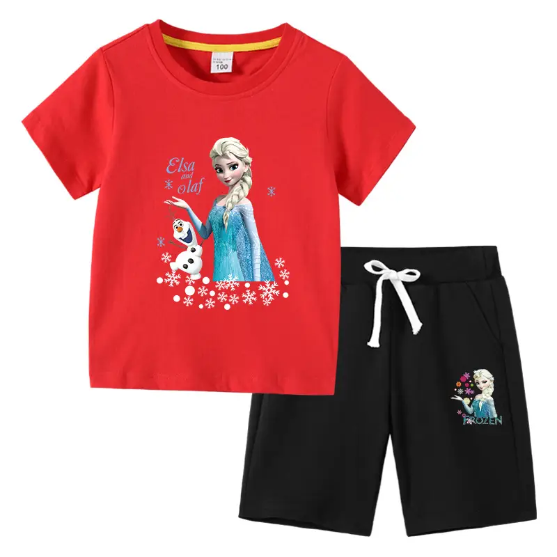2023 Frozen Print Kids Cotton 2-Piece Suit White Black - Image 4