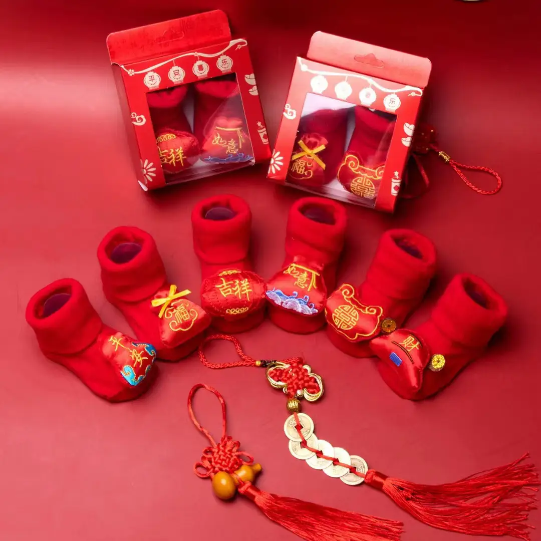 Red Cotton Baby Socks for Kids, Newborn, Boneless, Cartoon Design - Image 3