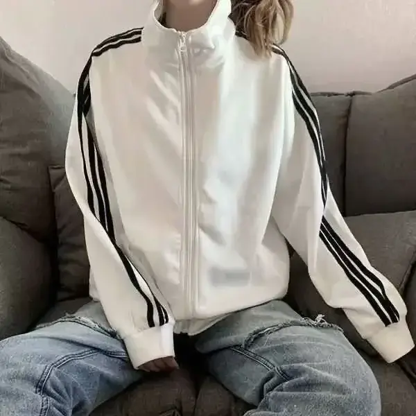 Women's White Three Bar Jacket Korean Thin Summer Coat - Image 4