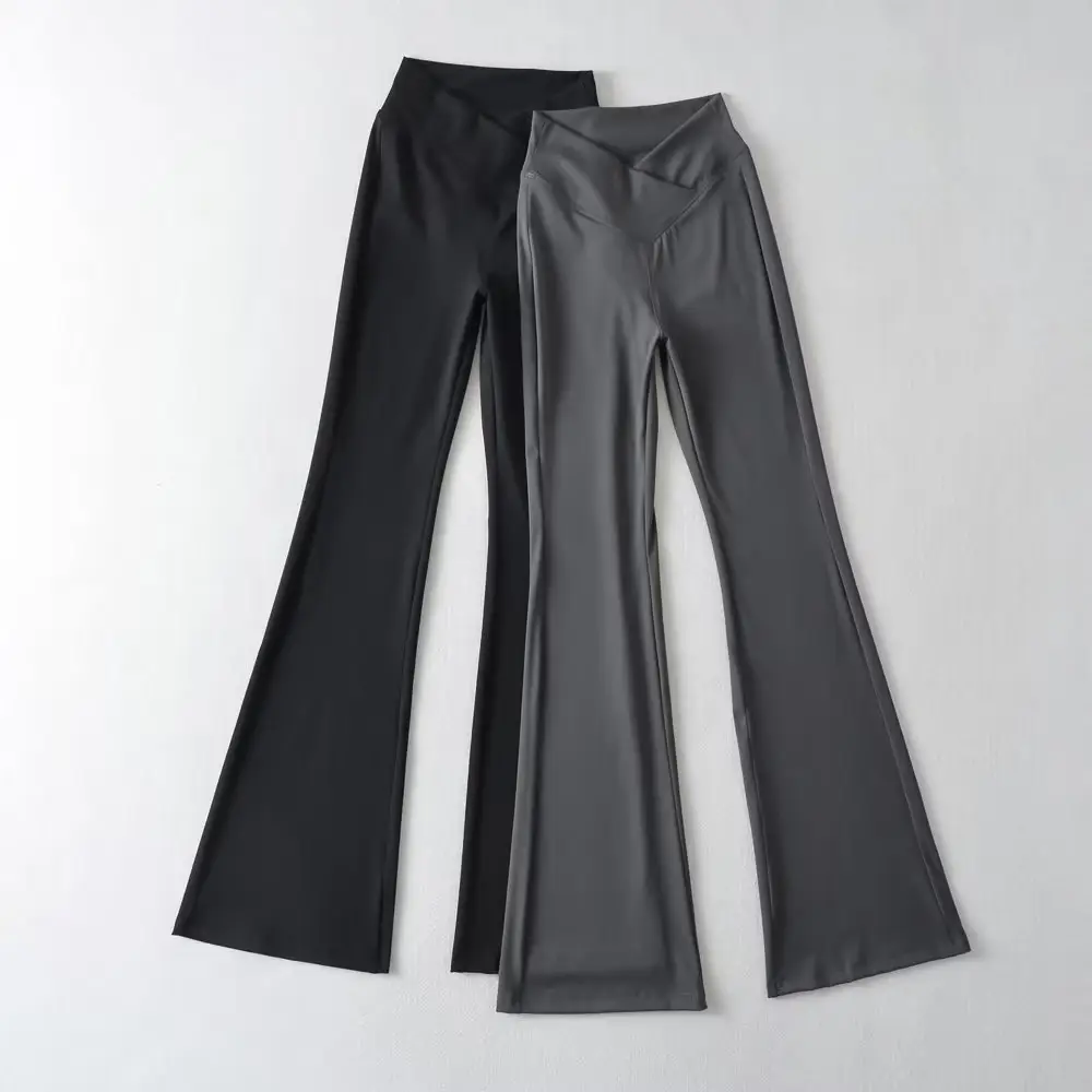 Black V-Shape Flared Pants for Women - Image 3