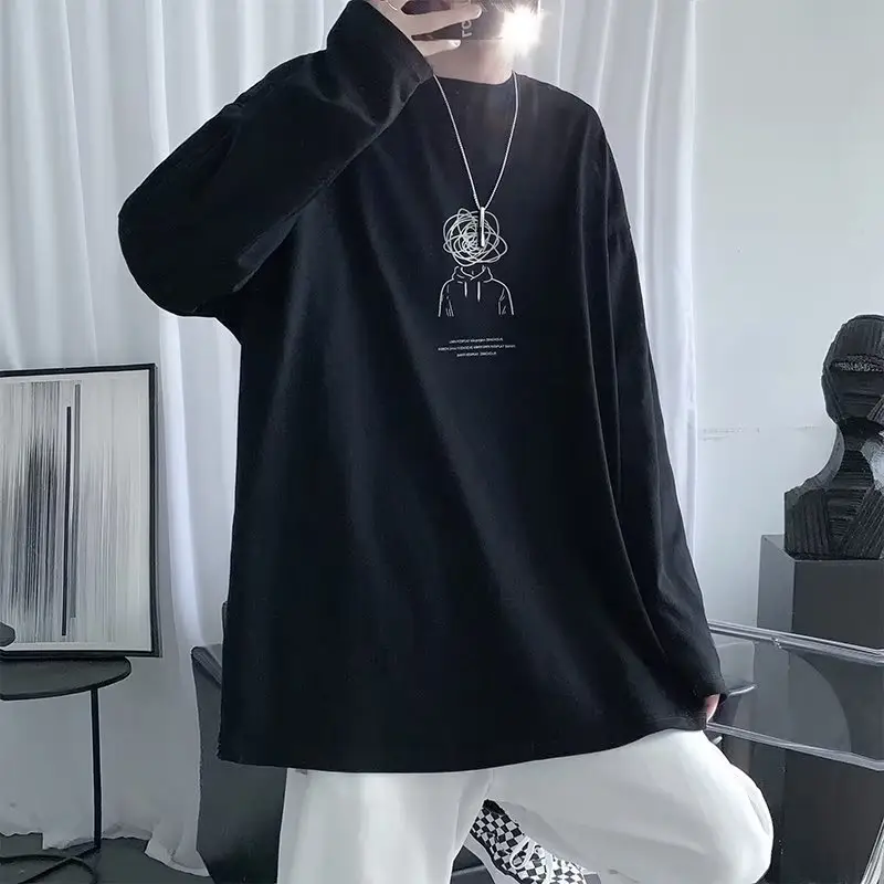 Men Long Sleeve T-Shirt Black Loose Winter Inner Top - Image 5