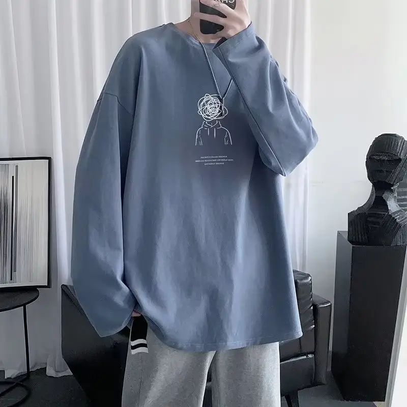 Men Long Sleeve T-Shirt Black Loose Winter Inner Top - Image 6