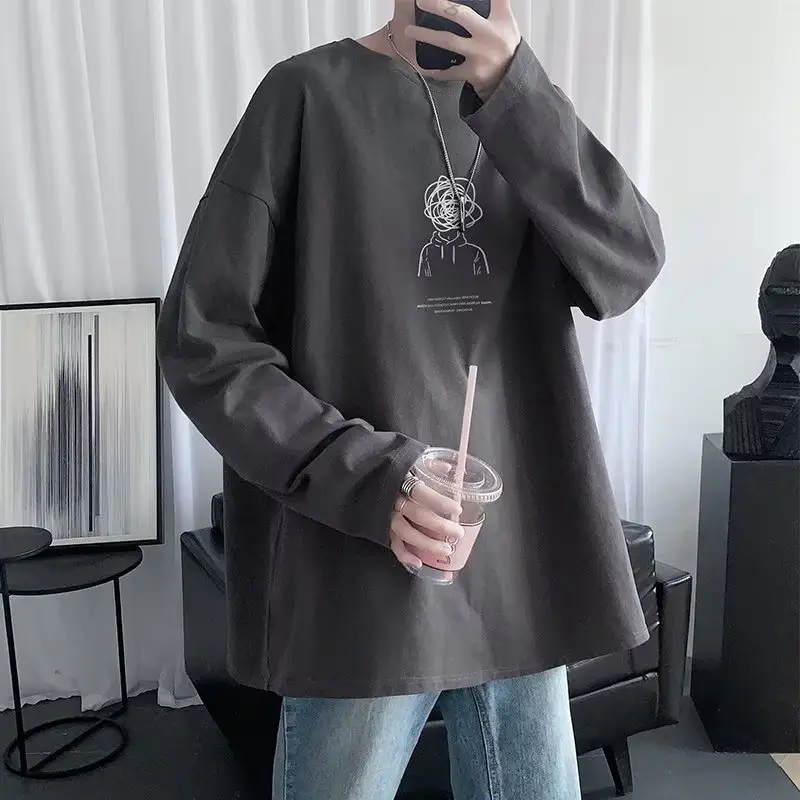 Men Long Sleeve T-Shirt Black Loose Winter Inner Top - Image 7