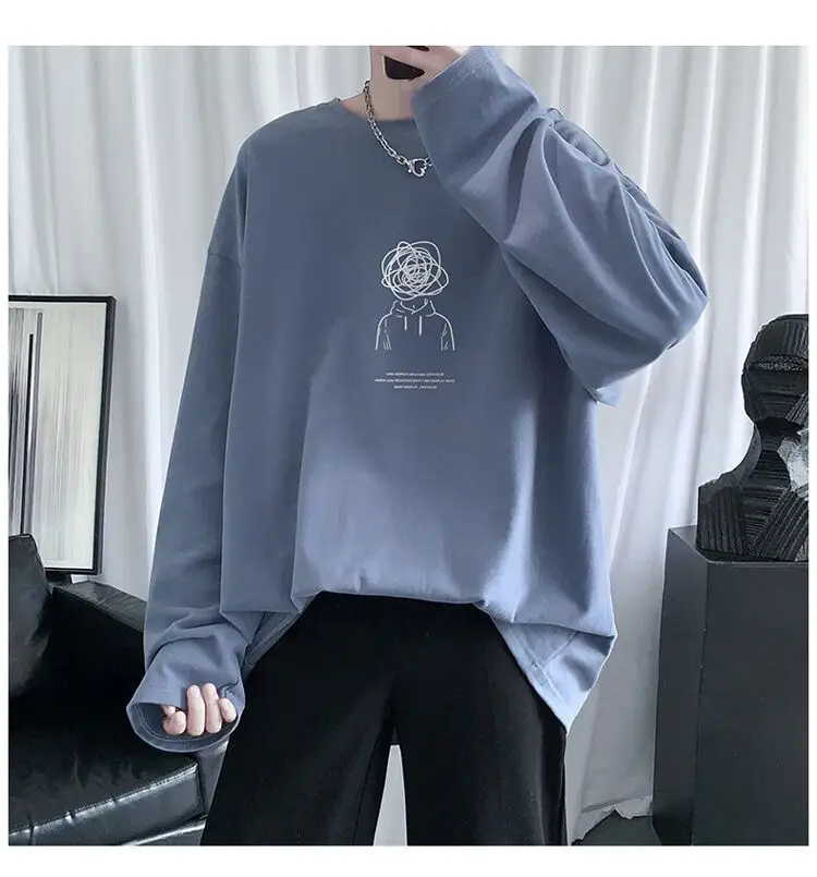 Men Long Sleeve T-Shirt Black Loose Winter Inner Top — feature 10