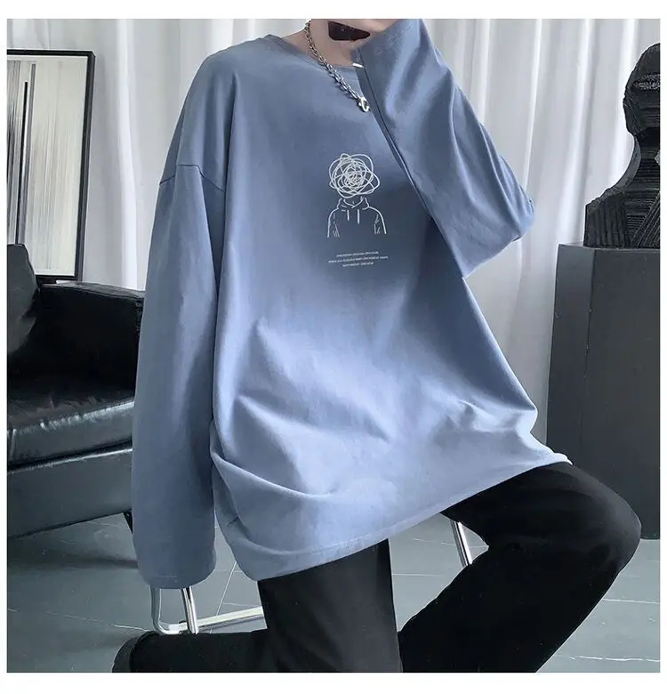 Men Long Sleeve T-Shirt Black Loose Winter Inner Top — feature 11