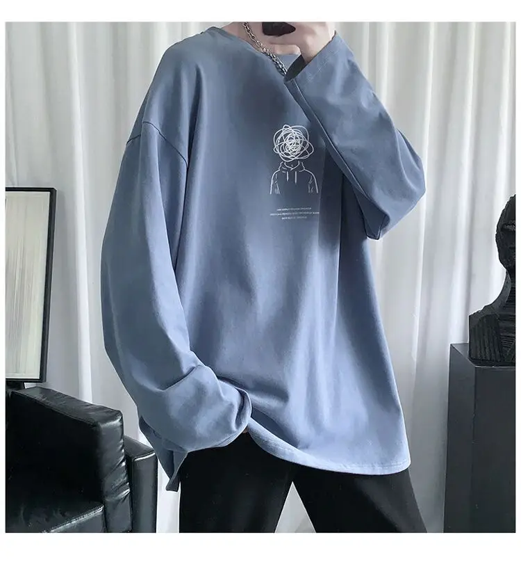 Men Long Sleeve T-Shirt Black Loose Winter Inner Top — feature 12