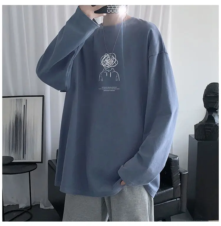 Men Long Sleeve T-Shirt Black Loose Winter Inner Top — feature 13