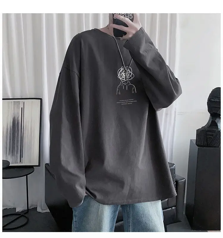Men Long Sleeve T-Shirt Black Loose Winter Inner Top — feature 14