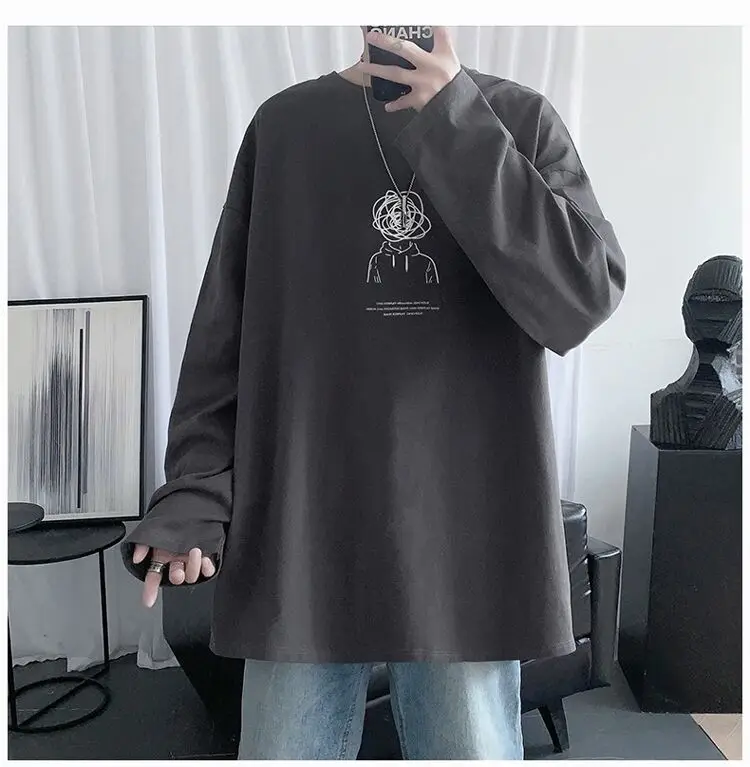 Men Long Sleeve T-Shirt Black Loose Winter Inner Top — feature 15