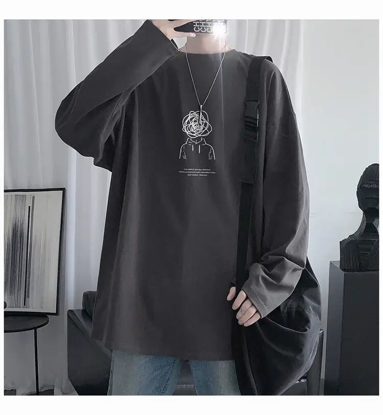 Men Long Sleeve T-Shirt Black Loose Winter Inner Top — feature 16