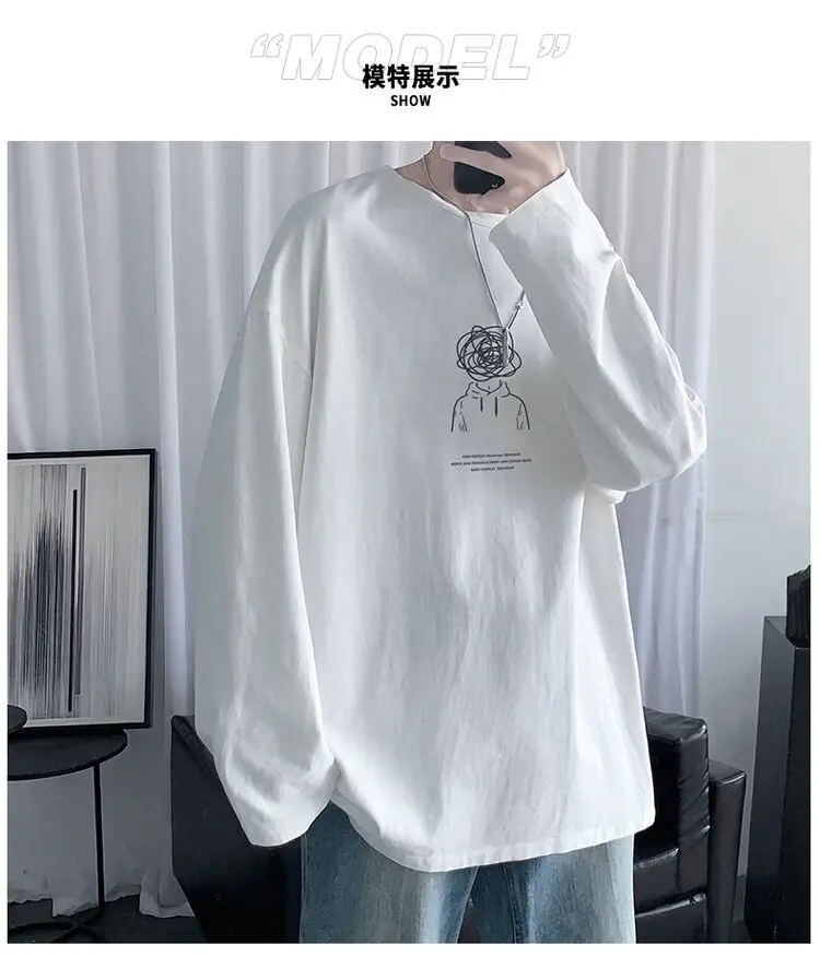 Men Long Sleeve T-Shirt Black Loose Winter Inner Top — feature 2