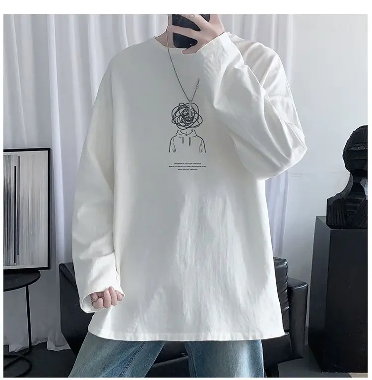 Men Long Sleeve T-Shirt Black Loose Winter Inner Top — feature 3