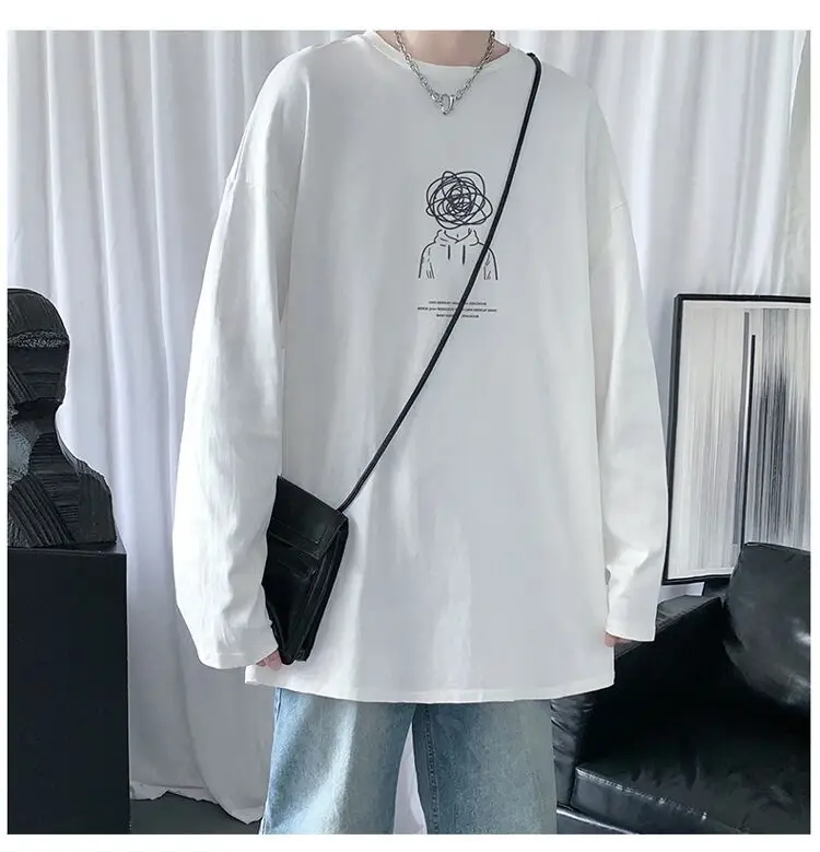 Men Long Sleeve T-Shirt Black Loose Winter Inner Top — feature 5