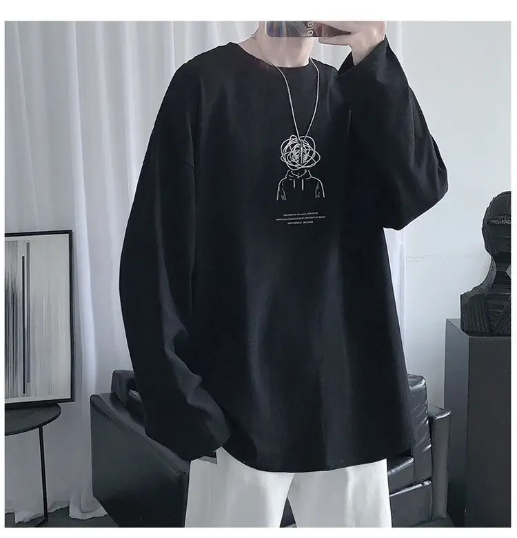 Men Long Sleeve T-Shirt Black Loose Winter Inner Top — feature 6