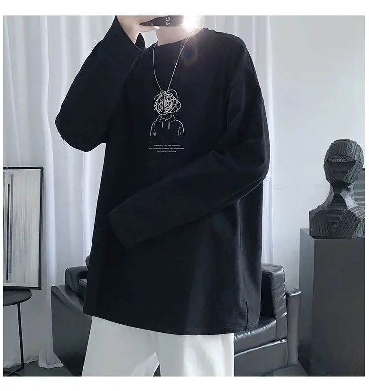 Men Long Sleeve T-Shirt Black Loose Winter Inner Top — feature 7
