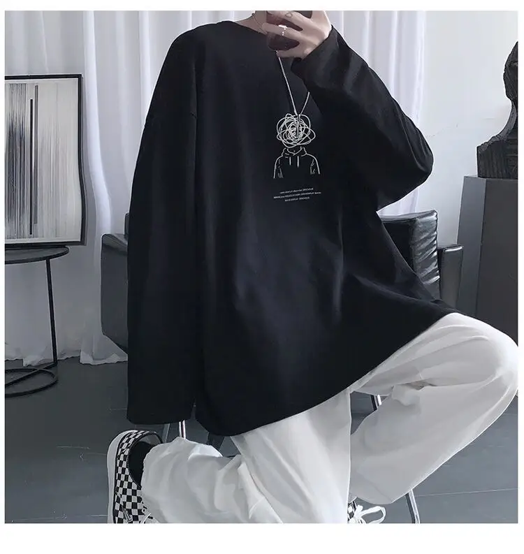 Men Long Sleeve T-Shirt Black Loose Winter Inner Top — feature 8