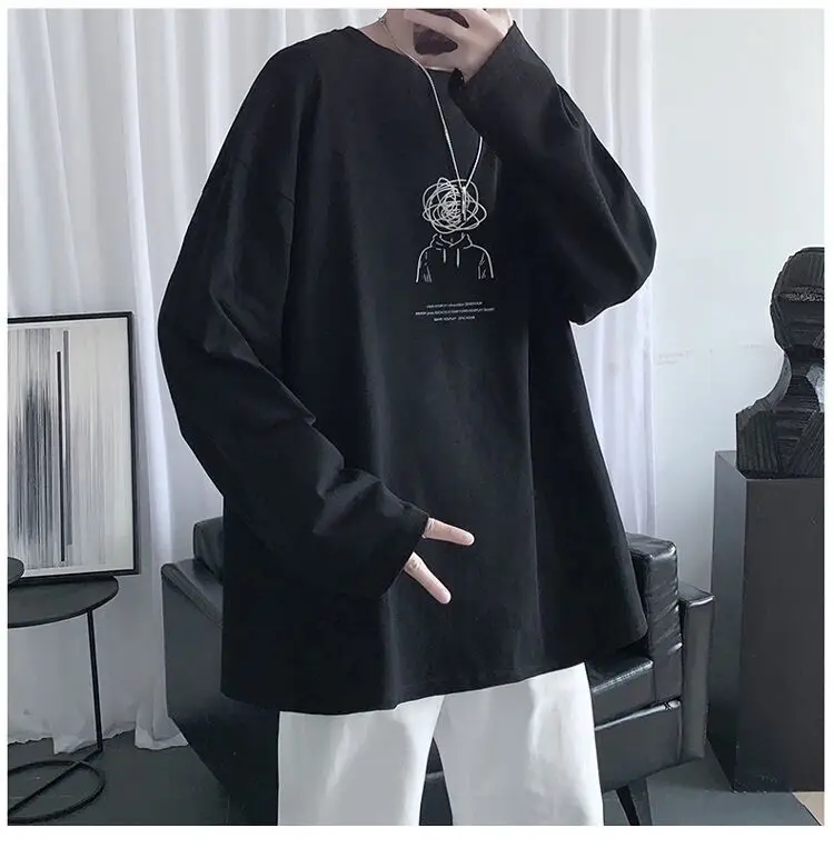 Men Long Sleeve T-Shirt Black Loose Winter Inner Top — feature 9
