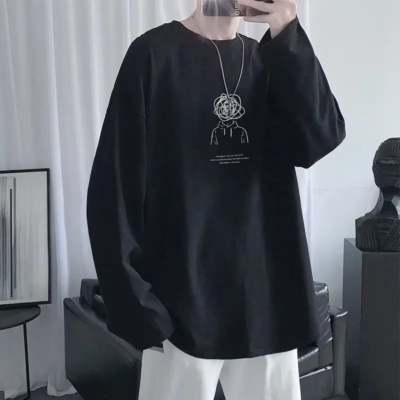 Men Long Sleeve T-Shirt Black Loose Winter Inner Top - Image 2