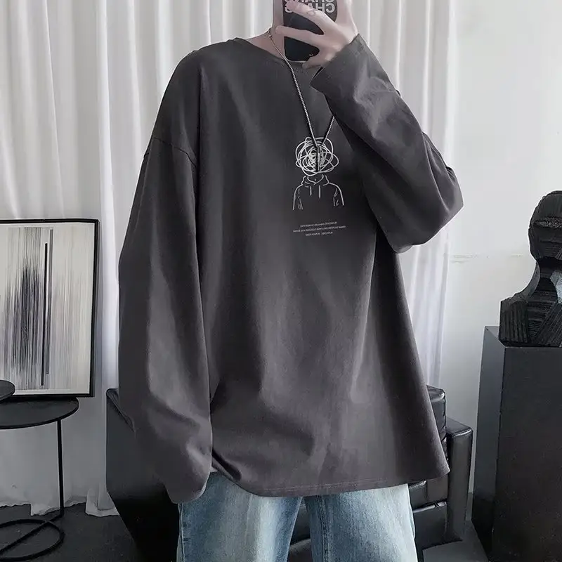 Men Long Sleeve T-Shirt Black Loose Winter Inner Top - Image 3