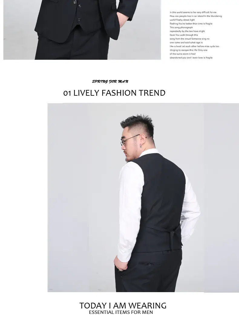 Plus Size Black Vest for Men Spring Summer Wear — feature 11