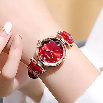 Women's Rose Gold Quartz Watch with Black Leather Band - Image 6