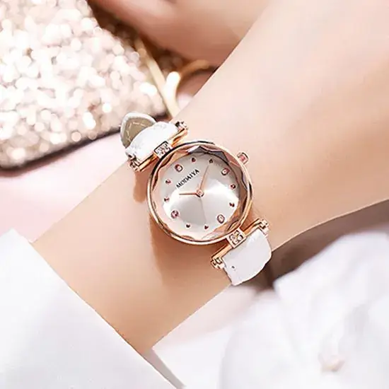 Women's Rose Gold Quartz Watch with Black Leather Band - Image 7