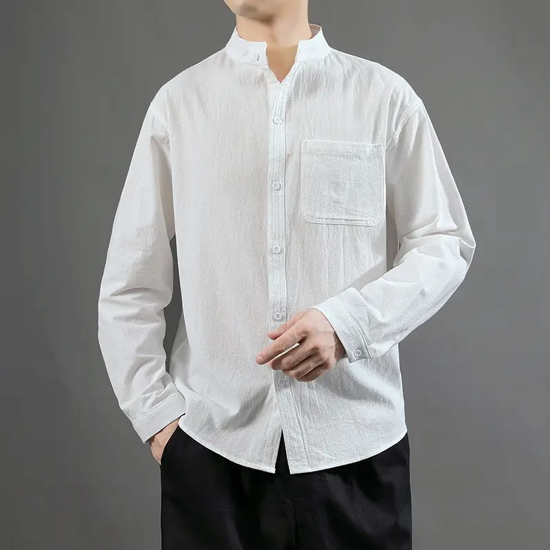 Men Linen Long Sleeve Shirt Green 2024 - Image 5