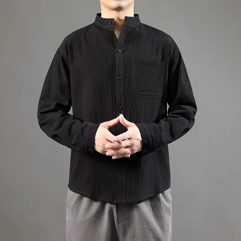 Men Linen Long Sleeve Shirt Green 2024 - Image 6