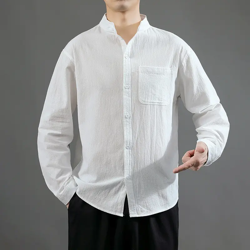 Men Linen Long Sleeve Shirt Green 2024 - Image 7