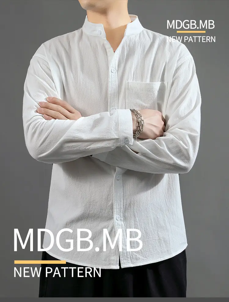 Men Linen Long Sleeve Shirt Green 2024 — feature 23