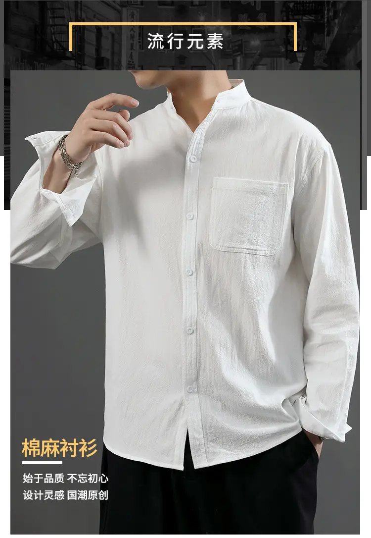 Men Linen Long Sleeve Shirt Green 2024 — feature 24