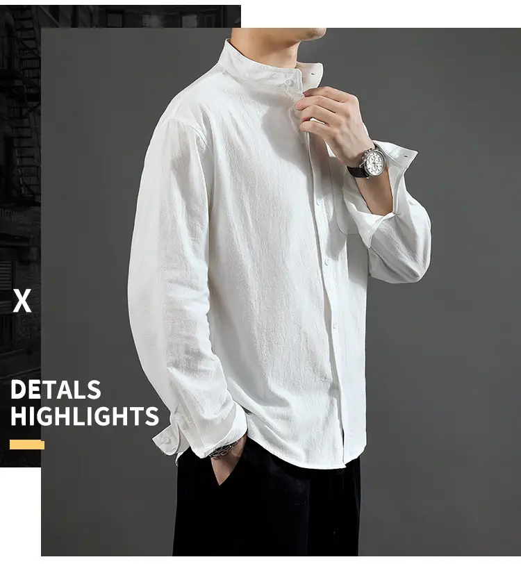 Men Linen Long Sleeve Shirt Green 2024 — feature 25