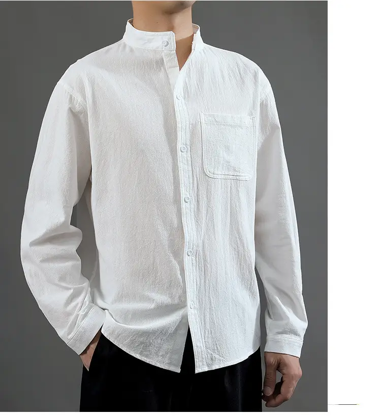 Men Linen Long Sleeve Shirt Green 2024 — feature 26