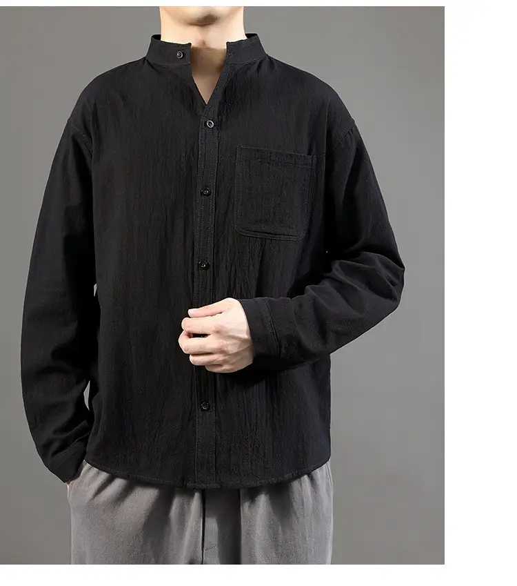 Men Linen Long Sleeve Shirt Green 2024 — feature 28