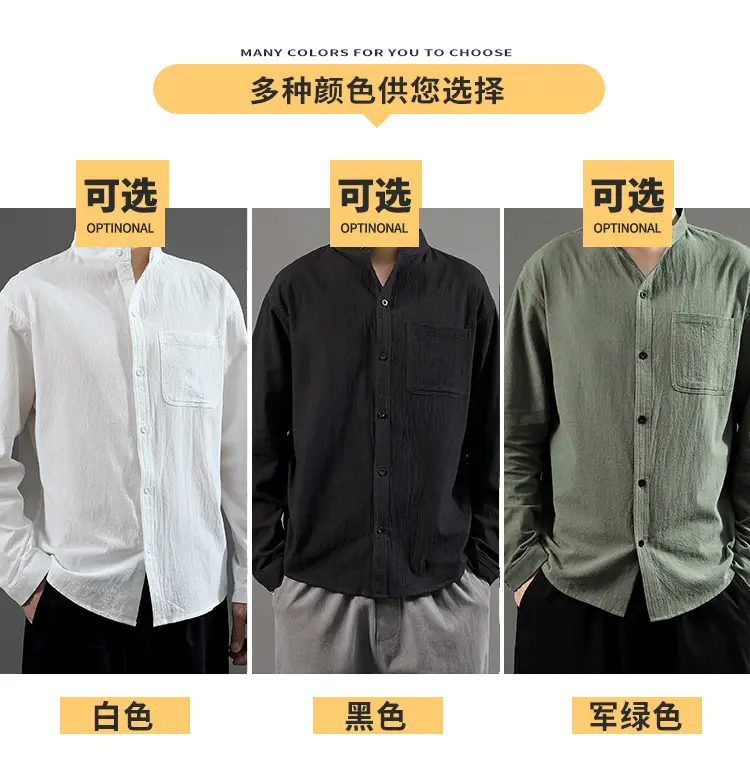Men Linen Long Sleeve Shirt Green 2024 — feature 29