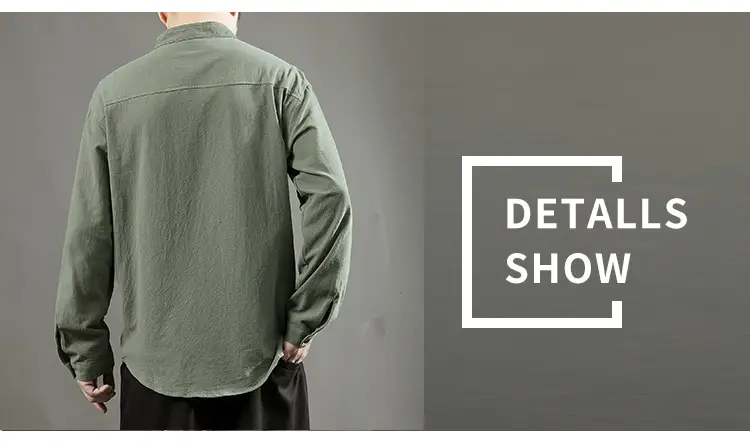 Men Linen Long Sleeve Shirt Green 2024 — feature 35