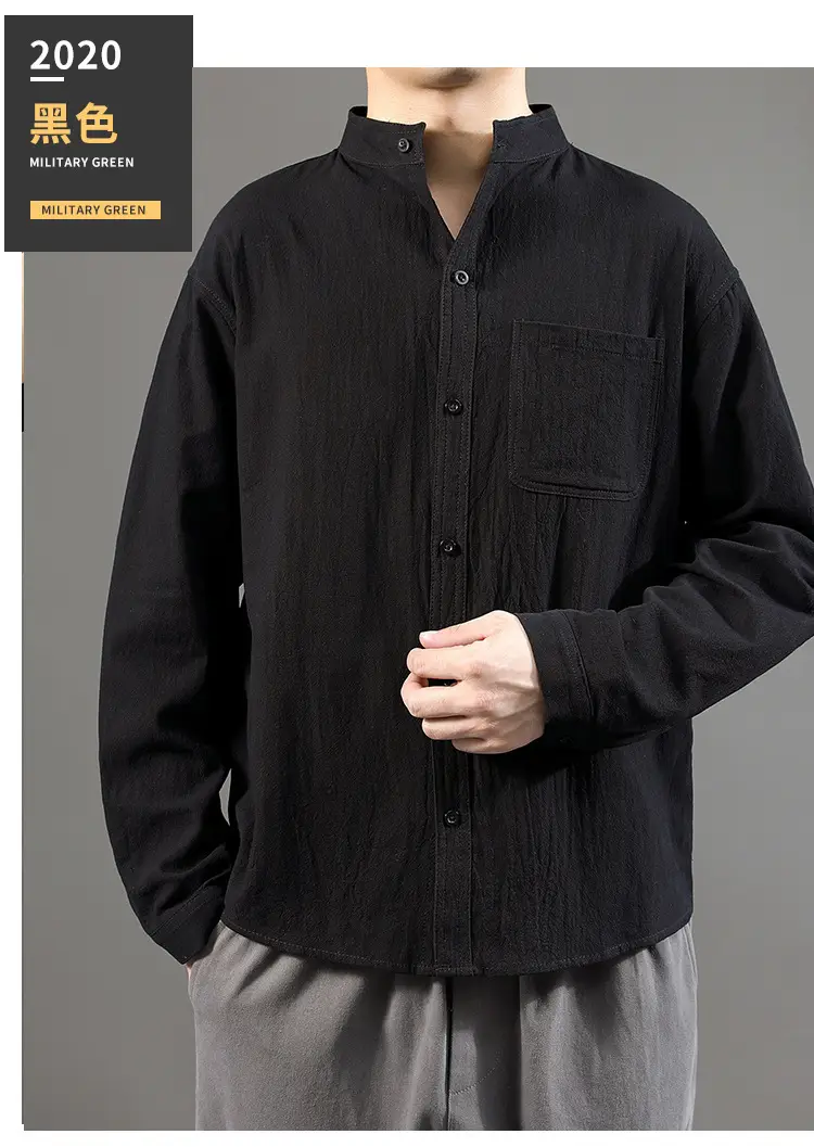 Men Linen Long Sleeve Shirt Green 2024 — feature 36