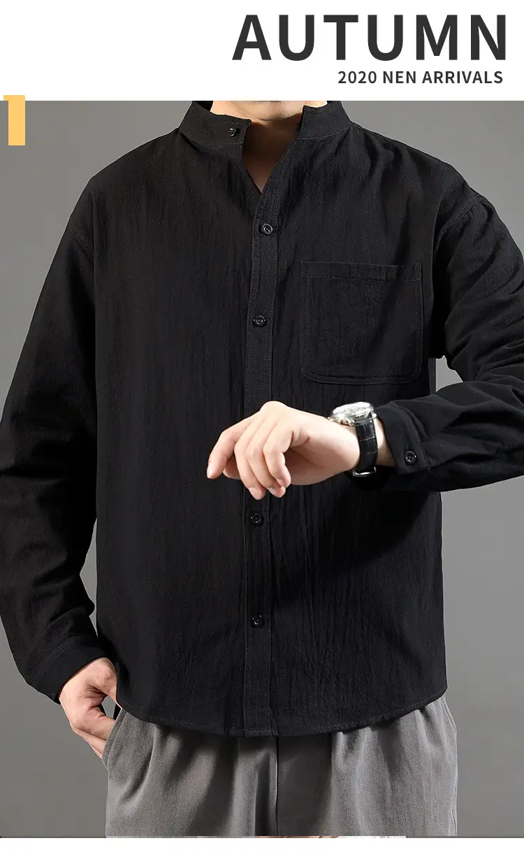 Men Linen Long Sleeve Shirt Green 2024 — feature 37