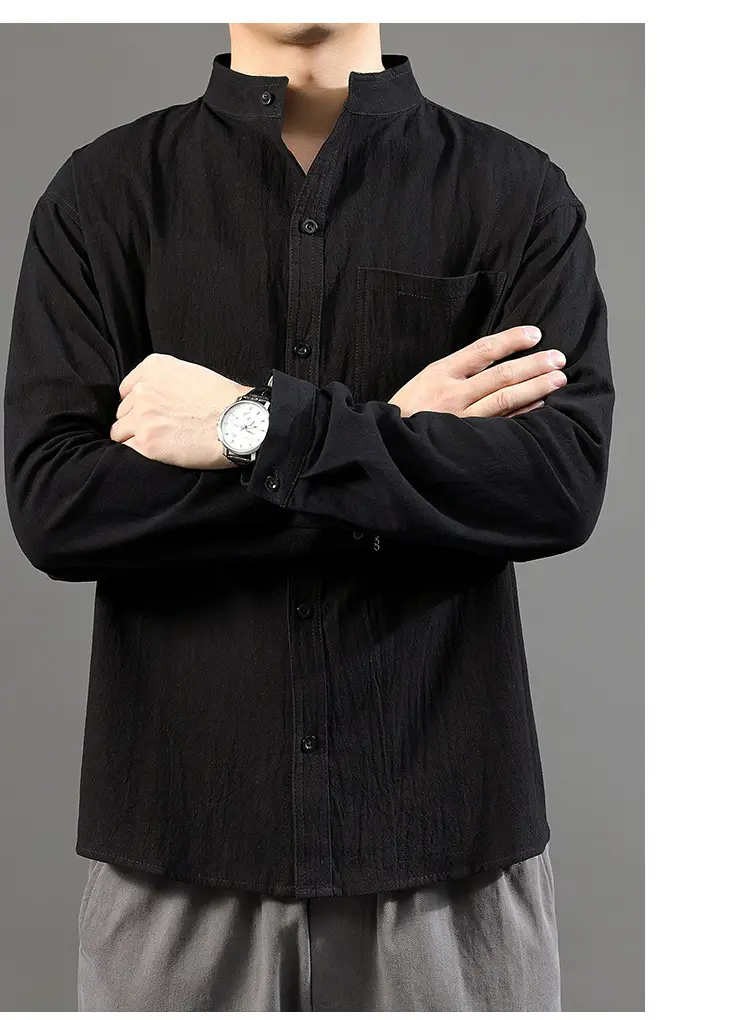 Men Linen Long Sleeve Shirt Green 2024 — feature 38