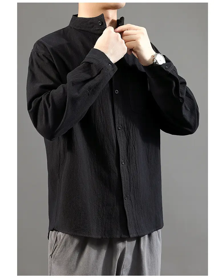 Men Linen Long Sleeve Shirt Green 2024 — feature 39