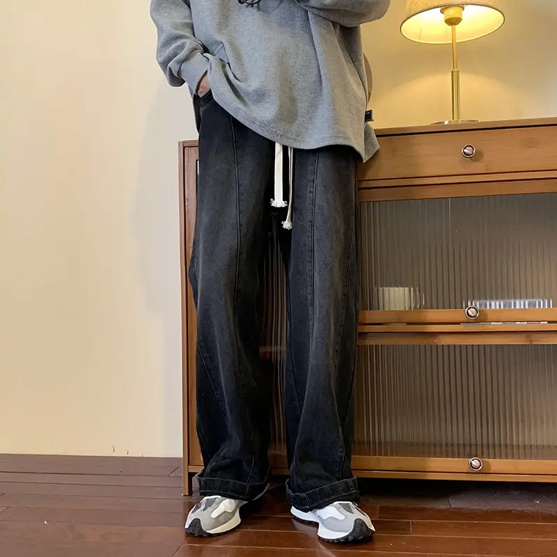 Men Brown Woven Rope Pants Spring Autumn