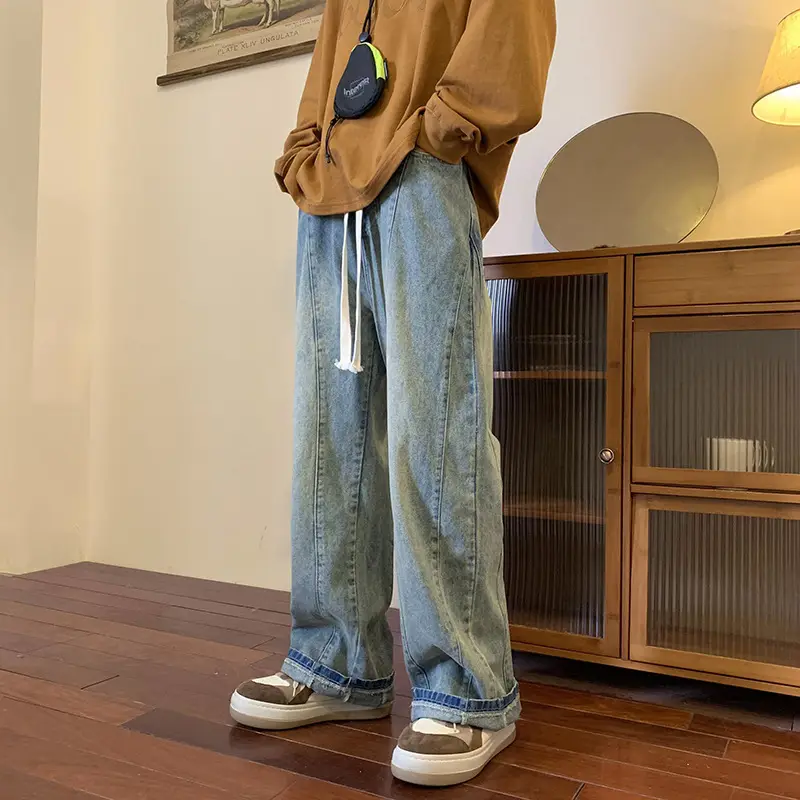 Men Brown Woven Rope Pants Spring Autumn